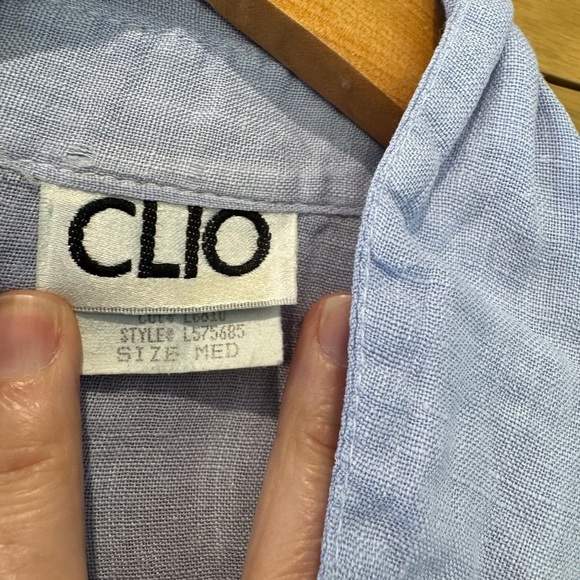 Vintage 90's Clio Linen Boxy Cropped Button Down Top / Medium / Lavendar - Picture 3 of 11